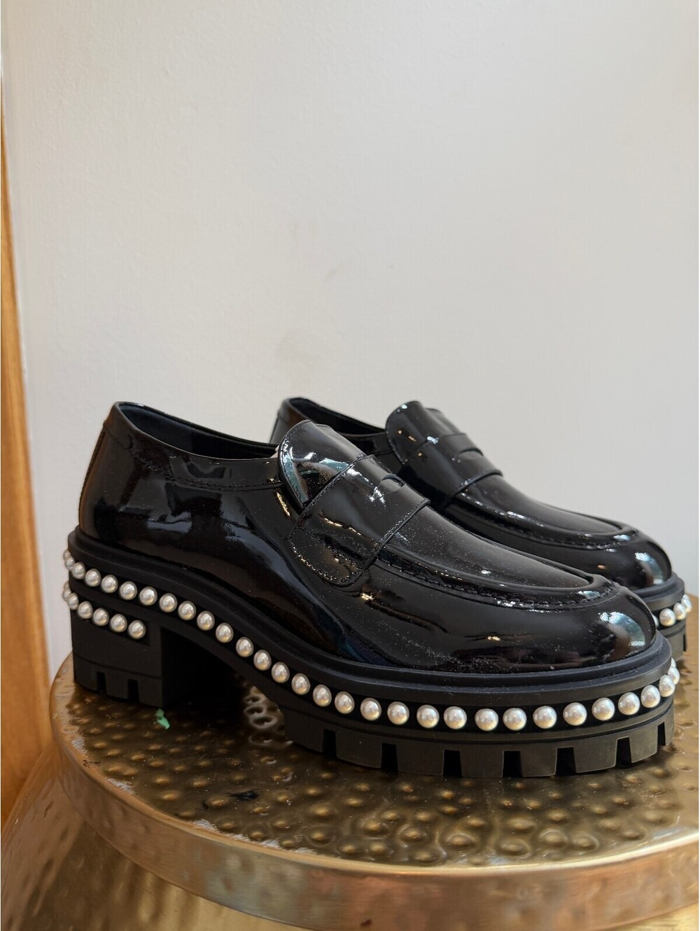Soho Patent Pearly Penny Loafers Size 8 Black Patent Leather Chunky Loafers - Picture 14 of 15